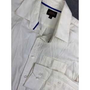 Allen Edmonds Button Up Mens Small‎ Off White Herringbone 100% Cotton Shirt